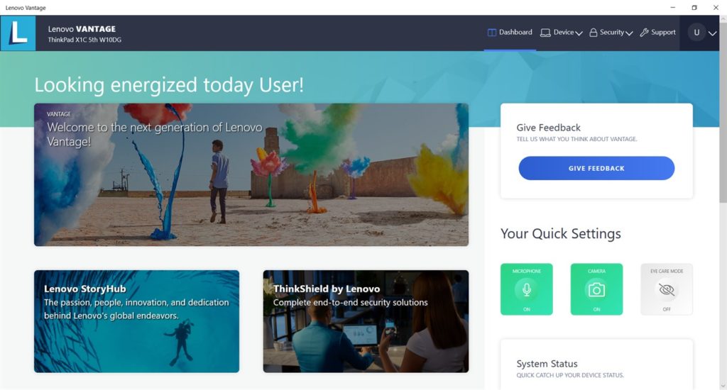 Lenovo Vantage app screenshot